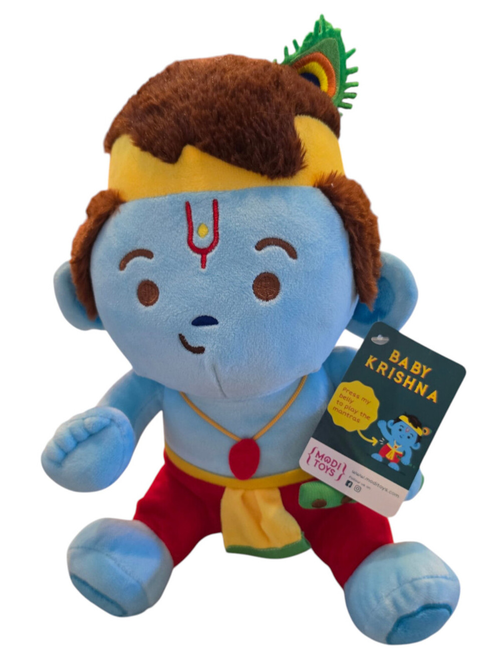 Modi Toys Musical Baby Krishna Plush Small Blue Red Hindu Deity Flute 7"